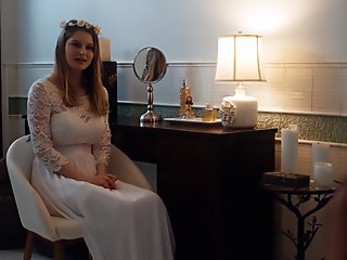 Sexy big boobs bride in wedding dress Bunny Colby enjoys finger fucking by wet babe Alex Coal